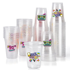 150 Pack 90s Party Plastic Cups 12 oz Back to 90s Disposable Drinkware Cups for Retro Music Party Decorations Throwback Dance Birthday Party Supplies