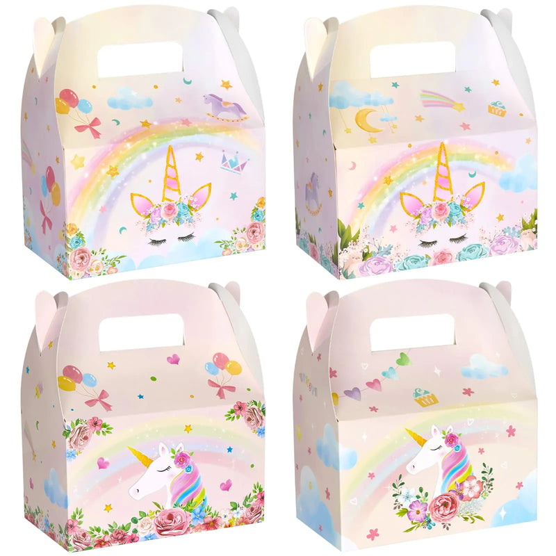 WERNNSAI 12 Pcs Unicorn Party Favor Boxes- Rainbow Unicorn Theme Treat Boxes Pink Candy Goodies Gift Boxes Unicorn Gift Boxes Party Supplies for Girls Kids Birthday Jurassic Party Decoration