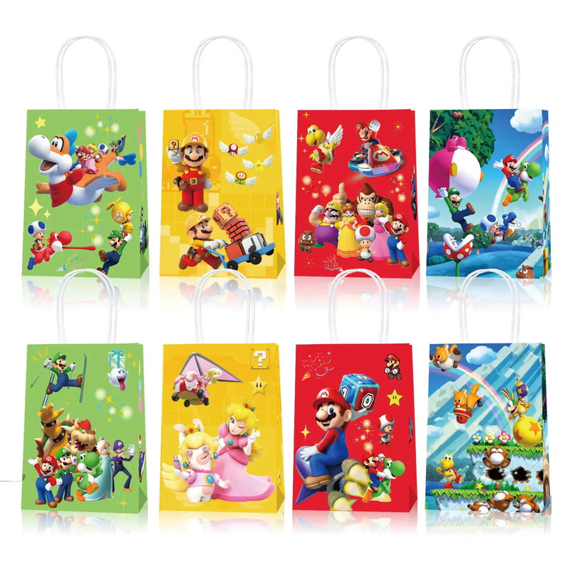16PCS Party Gift Bags for Super Bros Birthday Party Supplies Party Favor Bags for Bro Cartoon Birthday Party Supplies Goody Candy Treat Bags for Super Bros Party Favors Decor Super Bros Themed