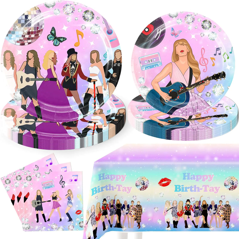 81pcs Birthday Party Decorations Plates Birthday Party Supplies Include 40pcs Plates 40pcs Napkins 1pc Tablecloth Music Party Plates for Music Party Decorations Serves 20 Guests